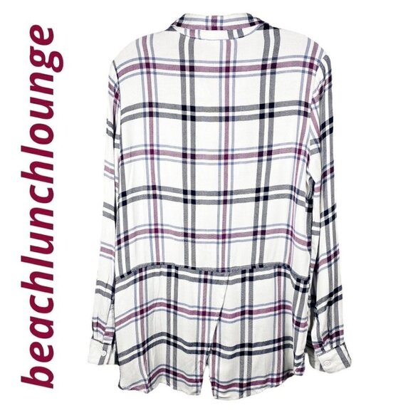 NWT BEACH LUNCH LOUNGE Bailey Long Sleeve Soft Plaid Button Up Shirt, Size Small - Picture 3 of 9